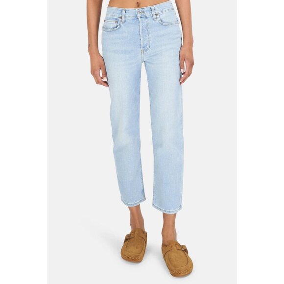 New Re/Done 70's Stove Pipe High Rise Waist Straight Leg Crop Light Wash Vintage - Picture 1 of 16